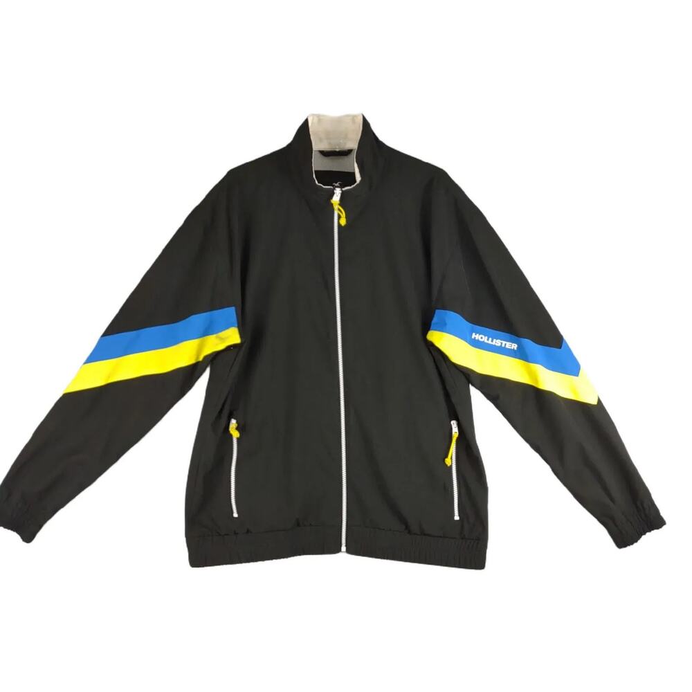 HOLLISTER Epic Flex Men's XL Black Full Zip Windbreaker Jacket, Hiking Outdoors